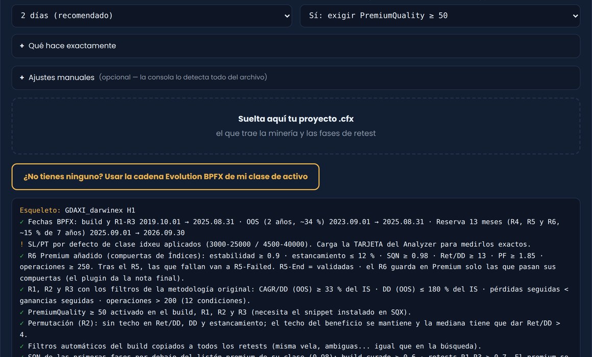 BPFX Console: cadena de retests montada